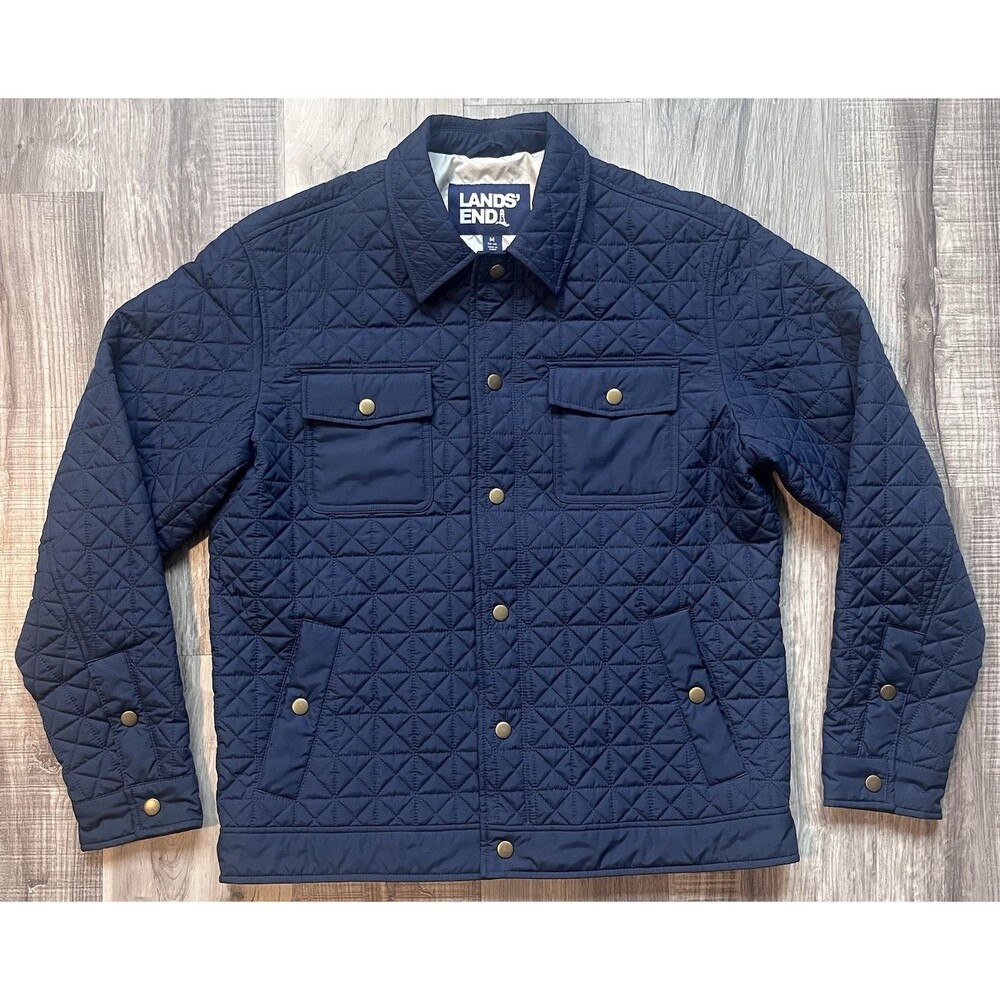 Lands End Jacket Mens Medium 38-40 Blue Quilted Primaloft  Lined Chore Coat